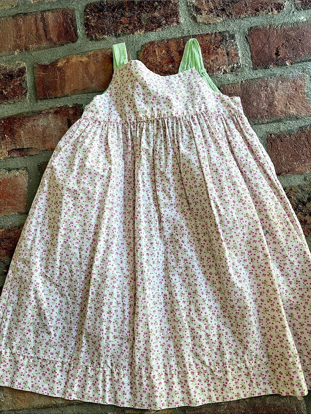 Remember Nguyen Kids Floral Tie-Back Dress in Pink & Green Like New